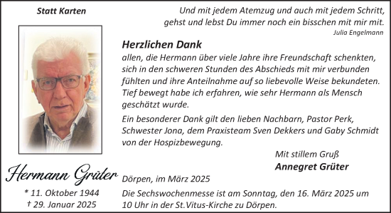 Traueranzeige von Hermann Grüter von Neue Osnabrücker Zeitung GmbH & Co. KG