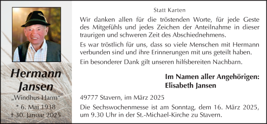 Traueranzeige von Hermann Jansen von Neue Osnabrücker Zeitung GmbH & Co. KG