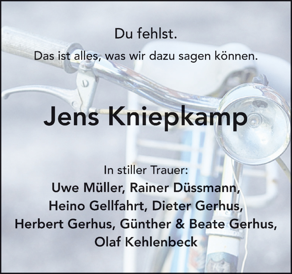  Traueranzeige für Jens Kniepkamp vom 15.03.2025 aus DK Medien GmbH & Co. KG