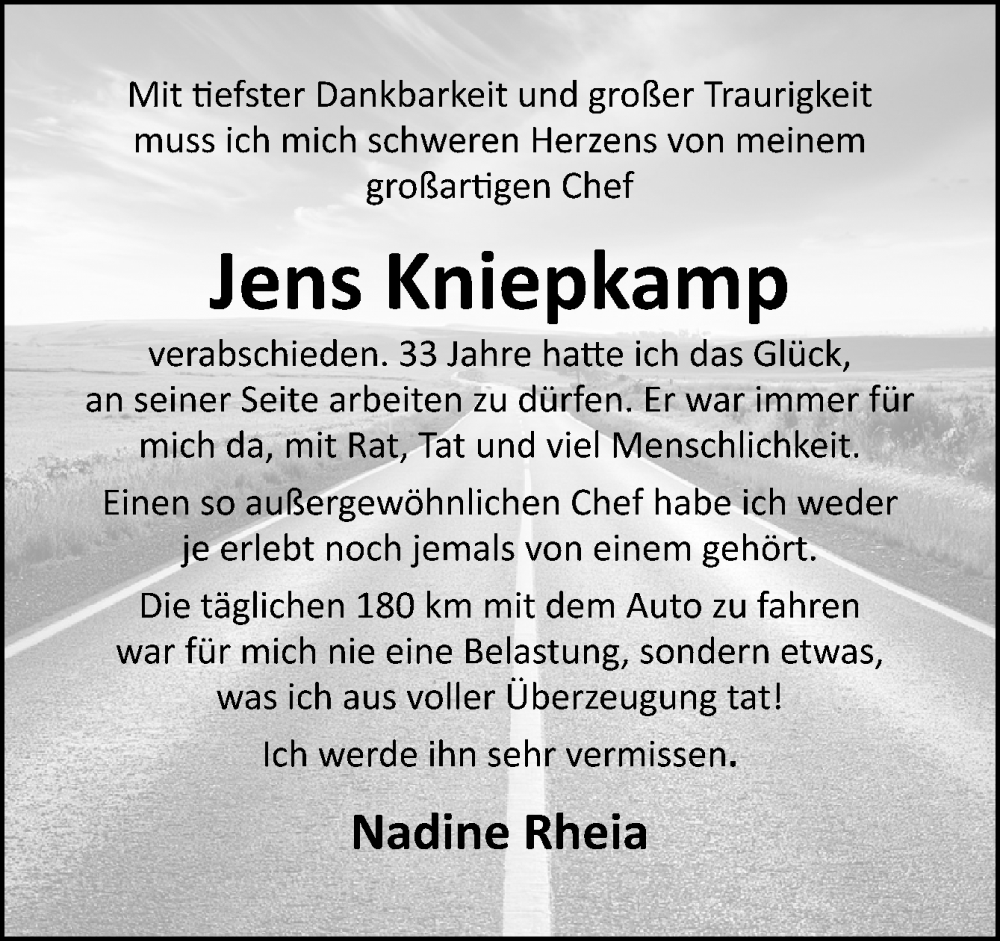 Traueranzeige für Jens Kniepkamp vom 08.03.2025 aus DK Medien GmbH & Co. KG