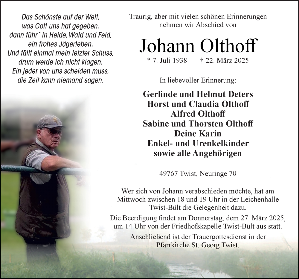  Traueranzeige für Johann Olthoff vom 24.03.2025 aus Neue Osnabrücker Zeitung GmbH & Co. KG
