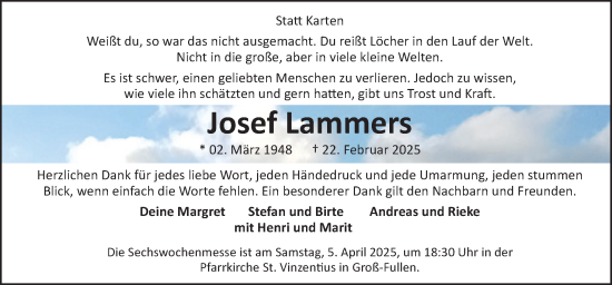 Traueranzeige von Josef Lammers von Neue Osnabrücker Zeitung GmbH & Co. KG