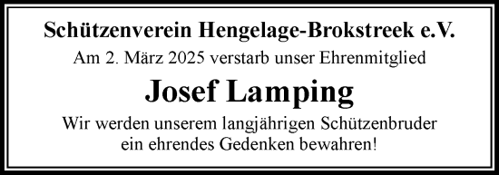 Traueranzeige von Josef Lamping von Neue Osnabrücker Zeitung GmbH & Co. KG
