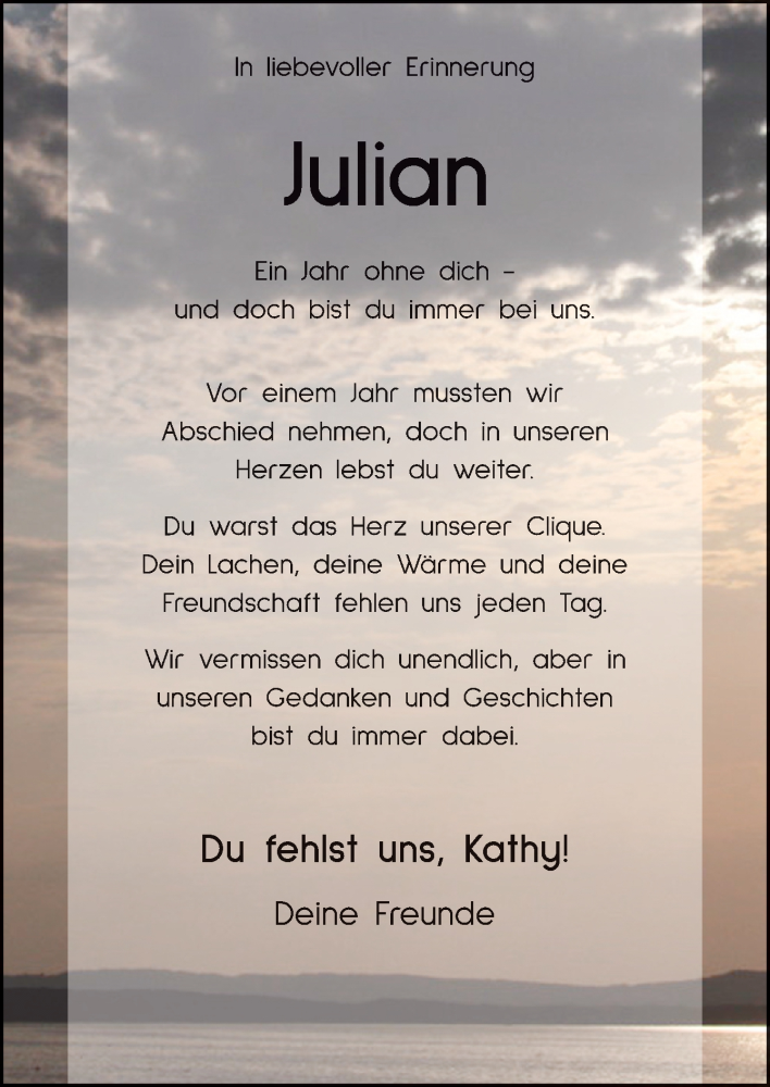  Traueranzeige für Julian Kathmann vom 08.03.2025 aus Neue Osnabrücker Zeitung GmbH & Co. KG