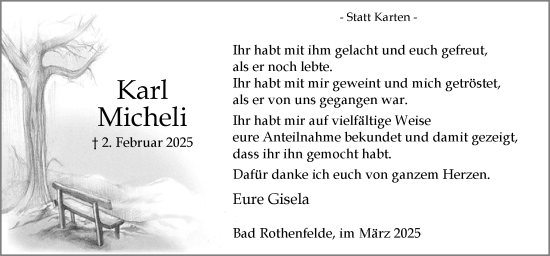 Traueranzeige von Karl Micheli von Neue Osnabrücker Zeitung GmbH & Co. KG