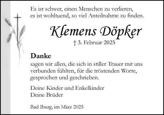 Traueranzeige von Klemens Döpker von Neue Osnabrücker Zeitung GmbH & Co. KG