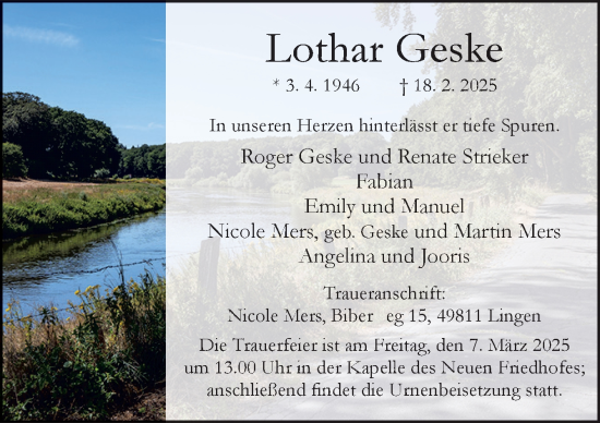 Traueranzeige von Lothar Geske von Neue Osnabrücker Zeitung GmbH & Co. KG
