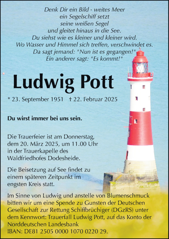 Traueranzeige von Ludwig Pott von Neue Osnabrücker Zeitung GmbH & Co. KG