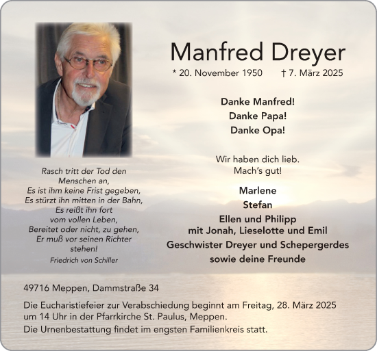 Traueranzeige von Manfred Dreyer von Neue Osnabrücker Zeitung GmbH & Co. KG