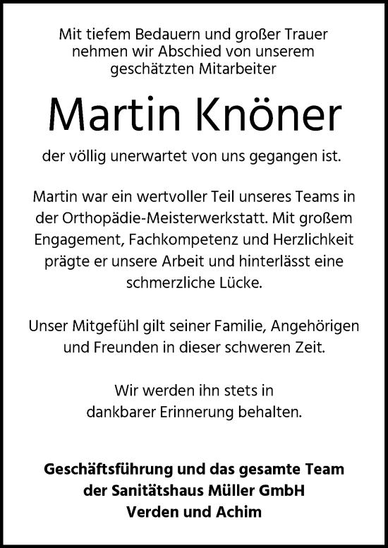 Traueranzeige von Martin Knöner von DK Medien GmbH & Co. KG