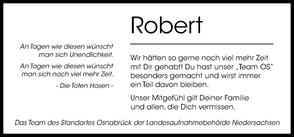  Traueranzeige für Robert Klask vom 08.03.2025 aus Neue Osnabrücker Zeitung GmbH & Co. KG