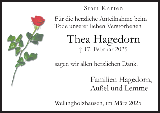 Traueranzeige von Thea Hagedorn von Neue Osnabrücker Zeitung GmbH & Co. KG