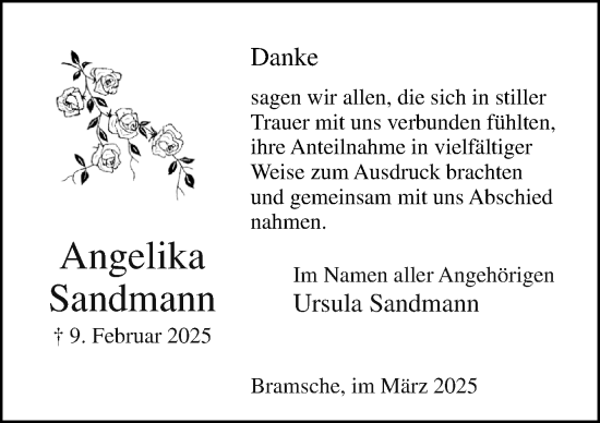 Traueranzeige von Ursula Sandmann von Neue Osnabrücker Zeitung GmbH & Co. KG