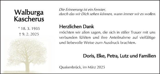 Traueranzeige von Walburga Kascherus von Neue Osnabrücker Zeitung GmbH & Co. KG
