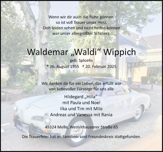 Traueranzeige von Waldemar Wippich von Neue Osnabrücker Zeitung GmbH & Co. KG