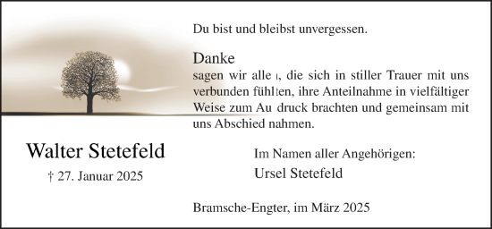 Traueranzeige von Walter Stetefeld von Neue Osnabrücker Zeitung GmbH & Co. KG