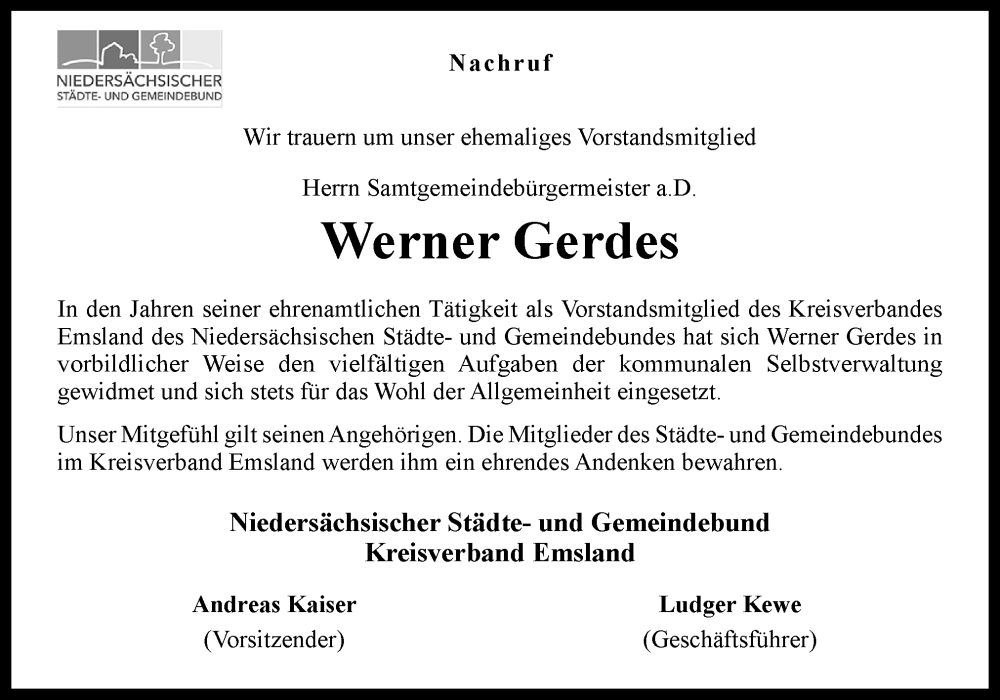 Traueranzeige für Werner Gerdes vom 06.03.2025 aus Neue Osnabrücker Zeitung GmbH & Co. KG