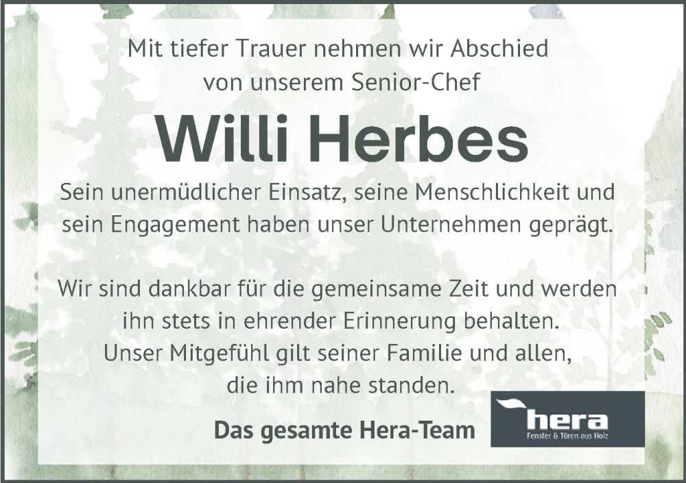  Traueranzeige für Willi Herbes vom 08.03.2025 aus Neue Osnabrücker Zeitung GmbH & Co. KG
