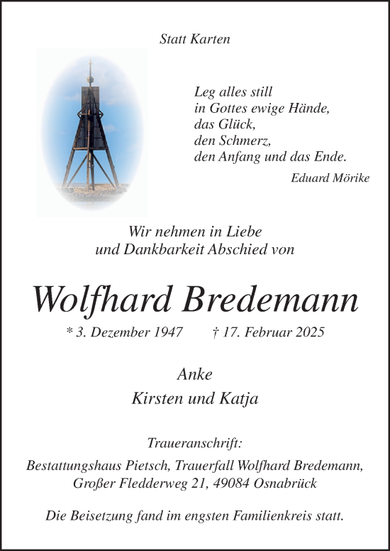 Traueranzeige von Wolfhard Bredemann von Neue Osnabrücker Zeitung GmbH & Co. KG