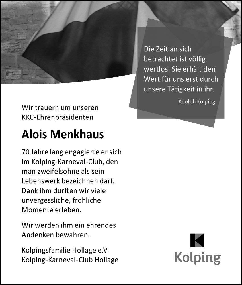  Traueranzeige für Alois Menkhaus vom 09.04.2025 aus Neue Osnabrücker Zeitung GmbH & Co. KG