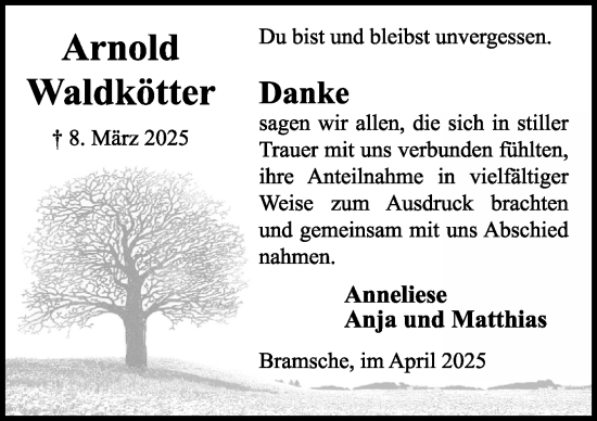Traueranzeige von Arnold Waldkötter von Neue Osnabrücker Zeitung GmbH & Co. KG