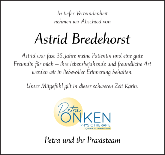Traueranzeige von Astrid Bredehorst von DK Medien GmbH & Co. KG