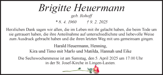 Traueranzeige von Brigitte Heuermann von Neue Osnabrücker Zeitung GmbH & Co. KG
