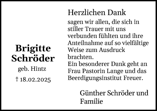 Traueranzeige von Brigitte Schröder von DK Medien GmbH & Co. KG