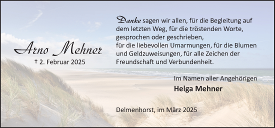 Traueranzeige von Arno Mehner von DK Medien GmbH & Co. KG