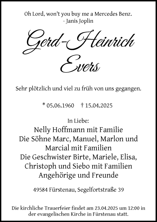 Traueranzeige von Gerd-Heinrich Evers von Neue Osnabrücker Zeitung GmbH & Co. KG