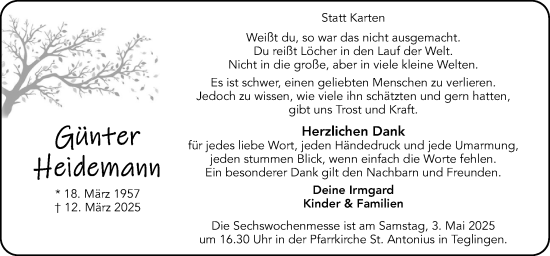 Traueranzeige von Günter Heidemann von Neue Osnabrücker Zeitung GmbH & Co. KG