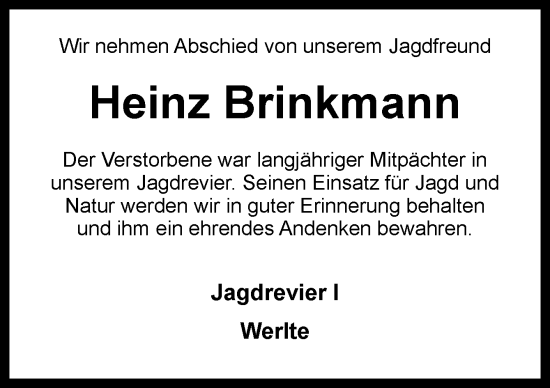 Traueranzeige von Heinz Brinkmann von Neue Osnabrücker Zeitung GmbH & Co. KG