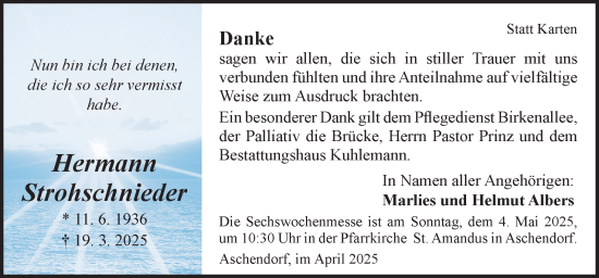 Traueranzeige von Hermann Strohschnieder von Neue Osnabrücker Zeitung GmbH & Co. KG