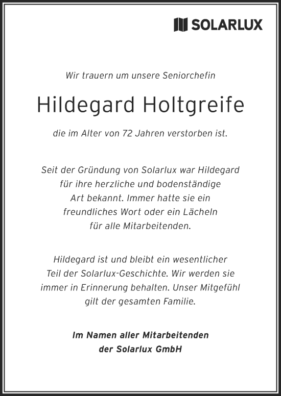Traueranzeige von Hildegard Holtgreife von Neue Osnabrücker Zeitung GmbH & Co. KG