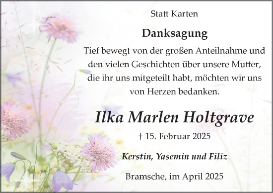 Traueranzeige von Ilka Marlen Holtgrave von Neue Osnabrücker Zeitung GmbH & Co. KG
