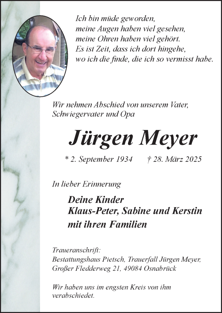  Traueranzeige für Jürgen Meyer vom 12.04.2025 aus Neue Osnabrücker Zeitung GmbH & Co. KG