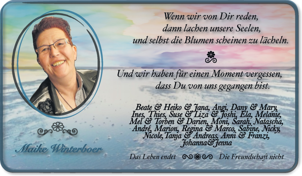  Traueranzeige für Maike Winterboer vom 26.04.2025 aus DK Medien GmbH & Co. KG