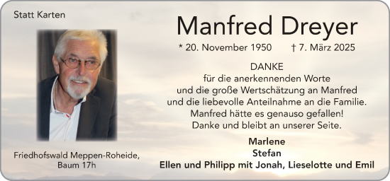 Traueranzeige von Manfred Dreyer von Neue Osnabrücker Zeitung GmbH & Co. KG