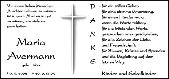 Traueranzeige von Maria Avermann von Neue Osnabrücker Zeitung GmbH & Co. KG