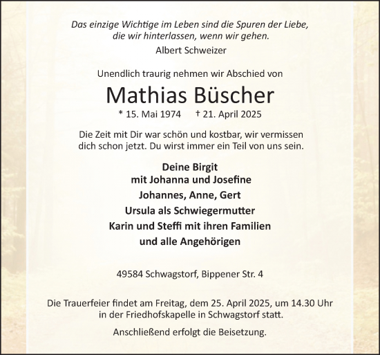 Traueranzeige von Mathias Büscher von Neue Osnabrücker Zeitung GmbH & Co. KG