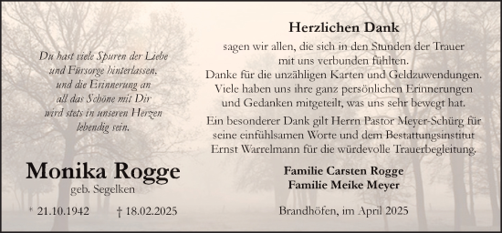 Traueranzeige von Monika Rogge von DK Medien GmbH & Co. KG
