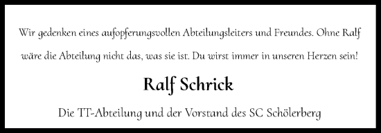 Traueranzeige von Ralf Schrick von Neue Osnabrücker Zeitung GmbH & Co. KG