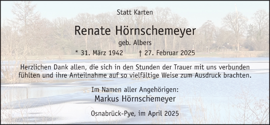 Traueranzeige von Renate Hörnschemeyer von Neue Osnabrücker Zeitung GmbH & Co. KG