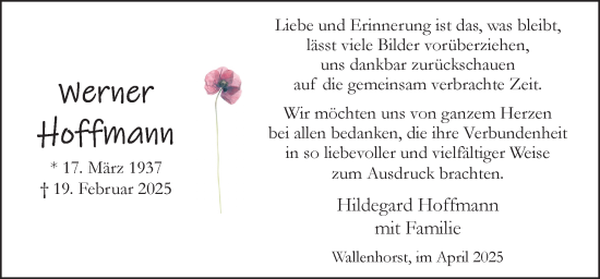 Traueranzeige von Werner Hoffmann von Neue Osnabrücker Zeitung GmbH & Co. KG