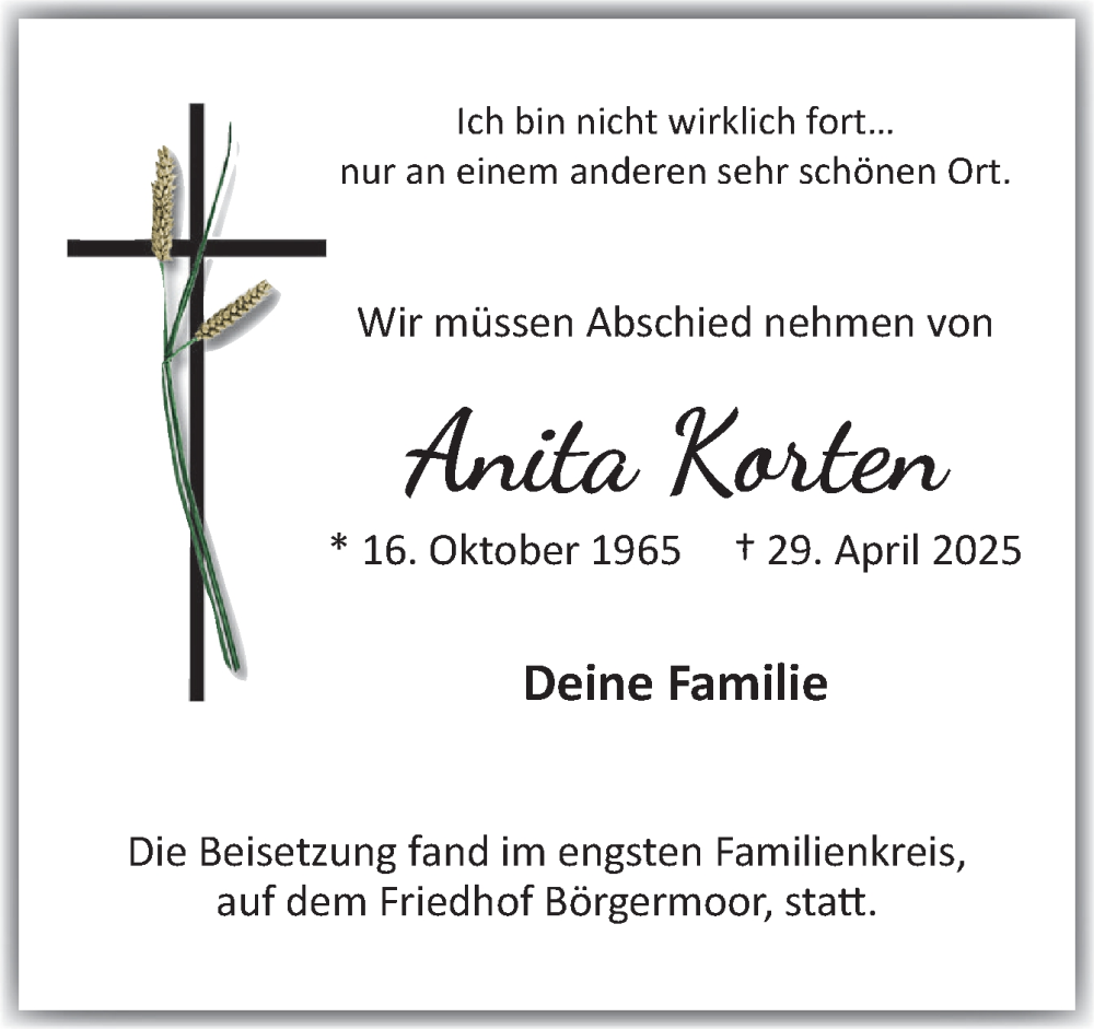  Traueranzeige für Anita Korten vom 06.05.2025 aus Neue Osnabrücker Zeitung GmbH & Co. KG