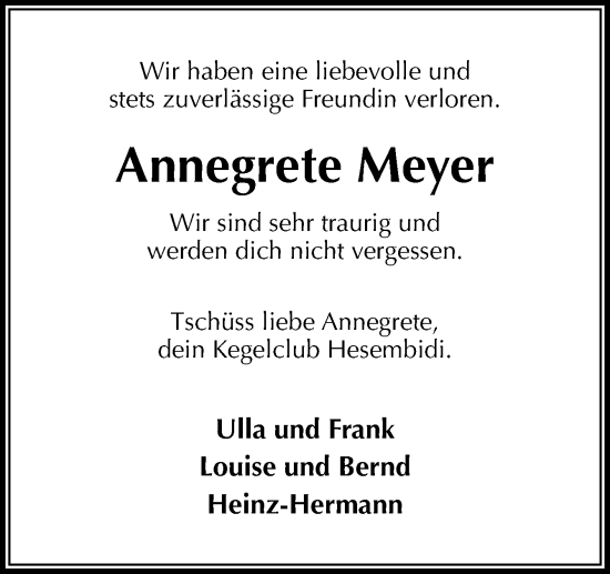 Traueranzeige von Annegrete Meyer von DK Medien GmbH & Co. KG