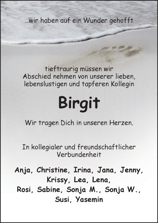 Traueranzeige von Birgit  von DK Medien GmbH & Co. KG