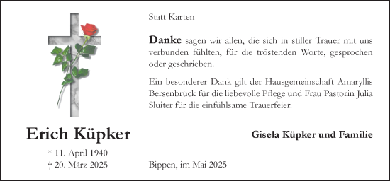Traueranzeige von Erich Küpker von Neue Osnabrücker Zeitung GmbH & Co. KG