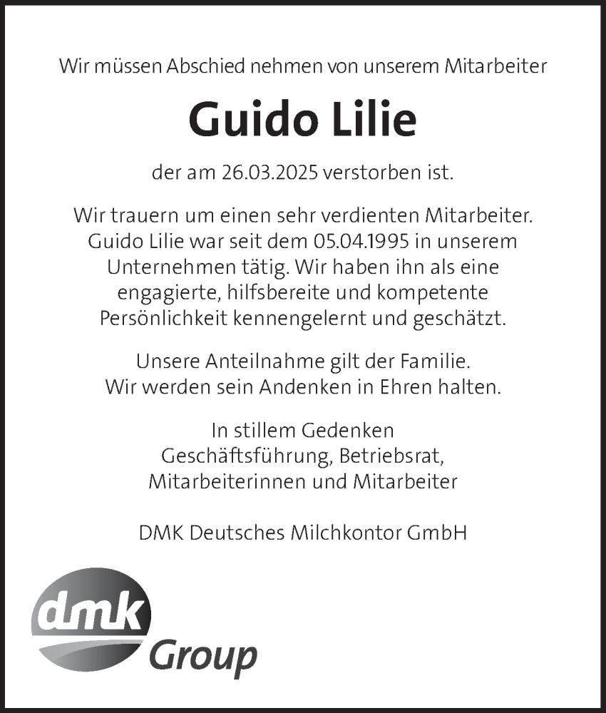  Traueranzeige für Guido Lilie vom 03.05.2025 aus DK Medien GmbH & Co. KG