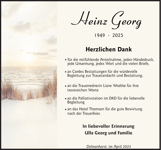 Traueranzeige von Heinz Georg von DK Medien GmbH & Co. KG